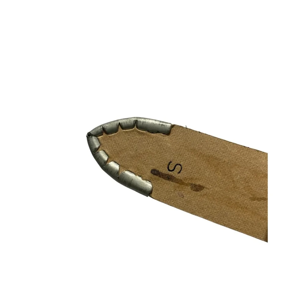 Western Tan Tooled‎ Leather Belt Silver Engraved Buckle Metal Tip Size S